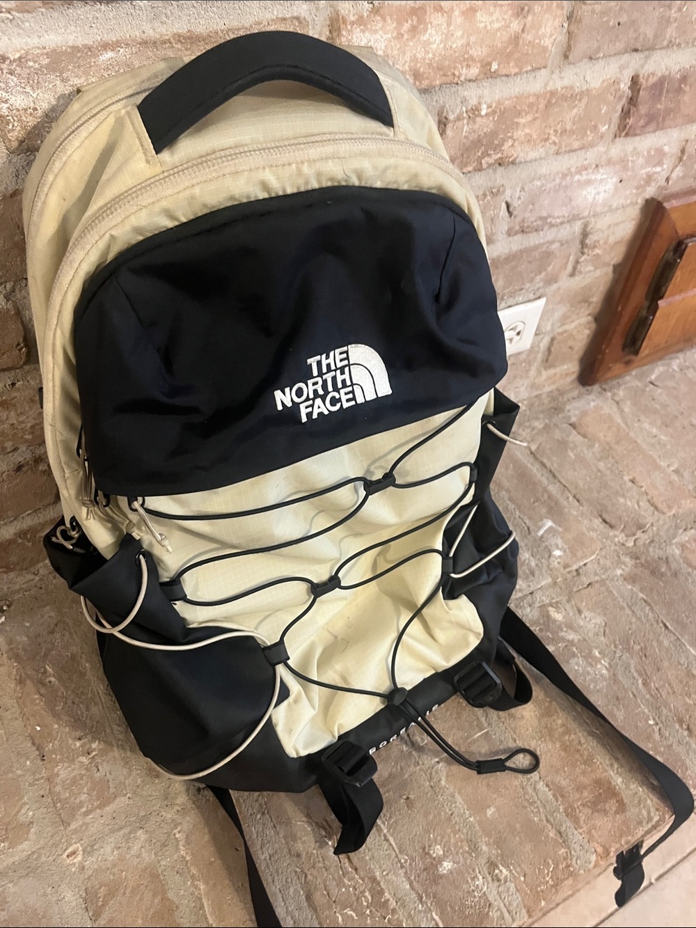 The North Face Backpack in Cream and Black with Front Bungee - Picture 3 of 4